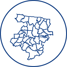 Dessin d'une carte représentative des communes de Bayeux Intercom